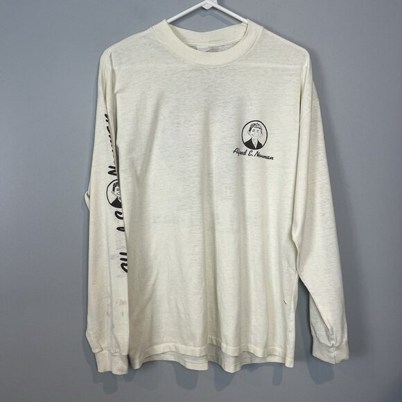 MAD Alfred E Neuman WHAT ME WORRY Long Sleeve T-Shirt Mens Size M/L Vtg Distress